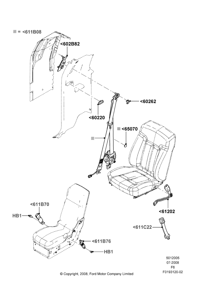 05L - Front Seat Belts, Crew Cab, With 40/20/40 Split Bench Frnt Seat, With Split Bench Front Seat, With Sport 40/20/40 Front Seat; 18/AUG/2008-03/NOV/2010