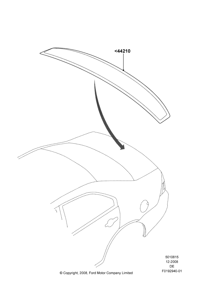 15D - Spoiler and Related Parts, Mercury Division Derivative, Rear View Camera-Fixed, With Single Rear Wing Spoiler, Production Installed; 04/FEB/2009-29/JUL/2012