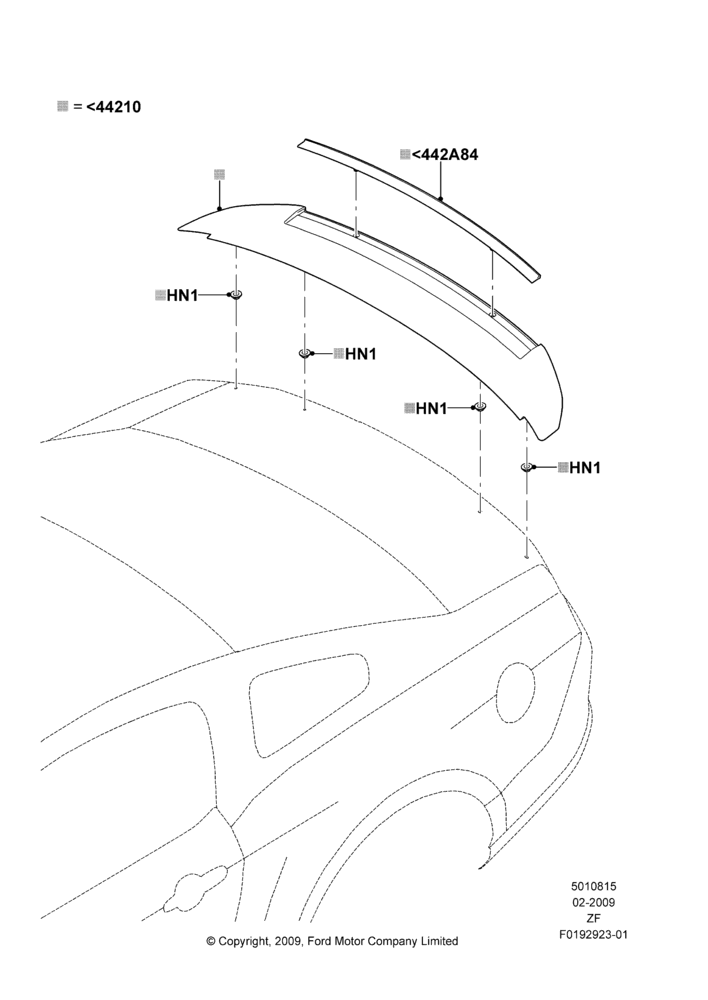 15F - Spoiler and Related Parts, Shelby Version, With Flush Spoiler, Production Installed; 26/FEB/2009-27/JUN/2014