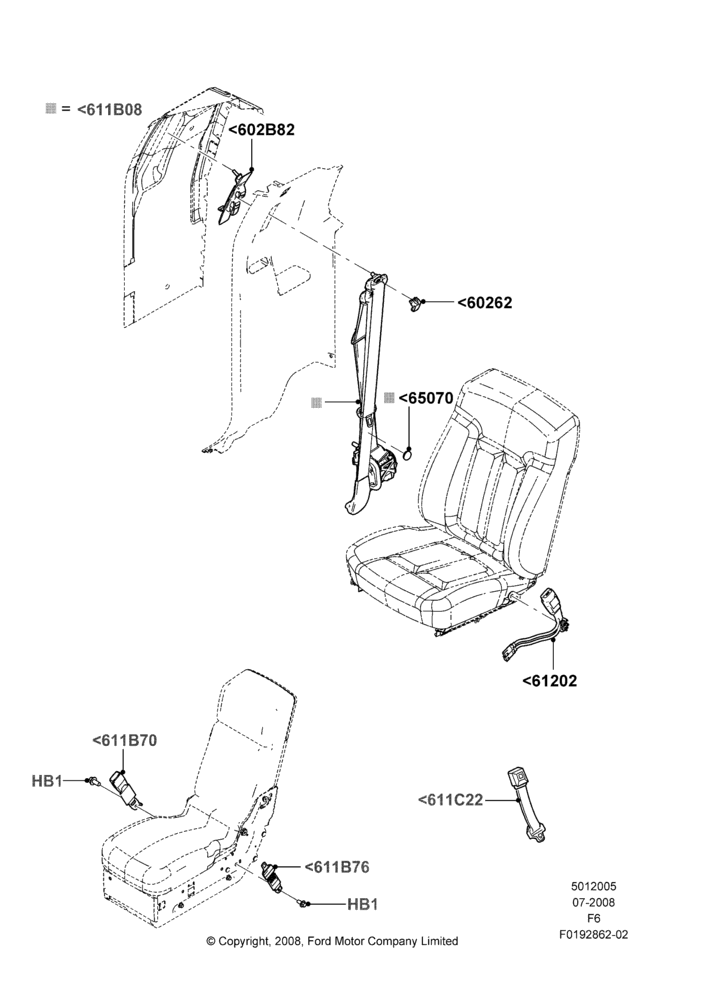 05K - Front Seat Belts, Super Cab, With 40/20/40 Split Bench Frnt Seat, With Split Bench Front Seat, With Sport 40/20/40 Front Seat; 18/AUG/2008-03/NOV/2010