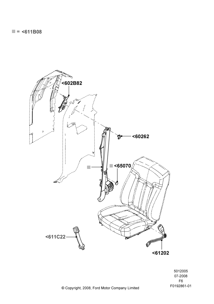 05M - Front Seat Belts, Sports Front Seat, Super Cab, With Captain Chair Front Seats; 18/AUG/2008-23/DEC/2014