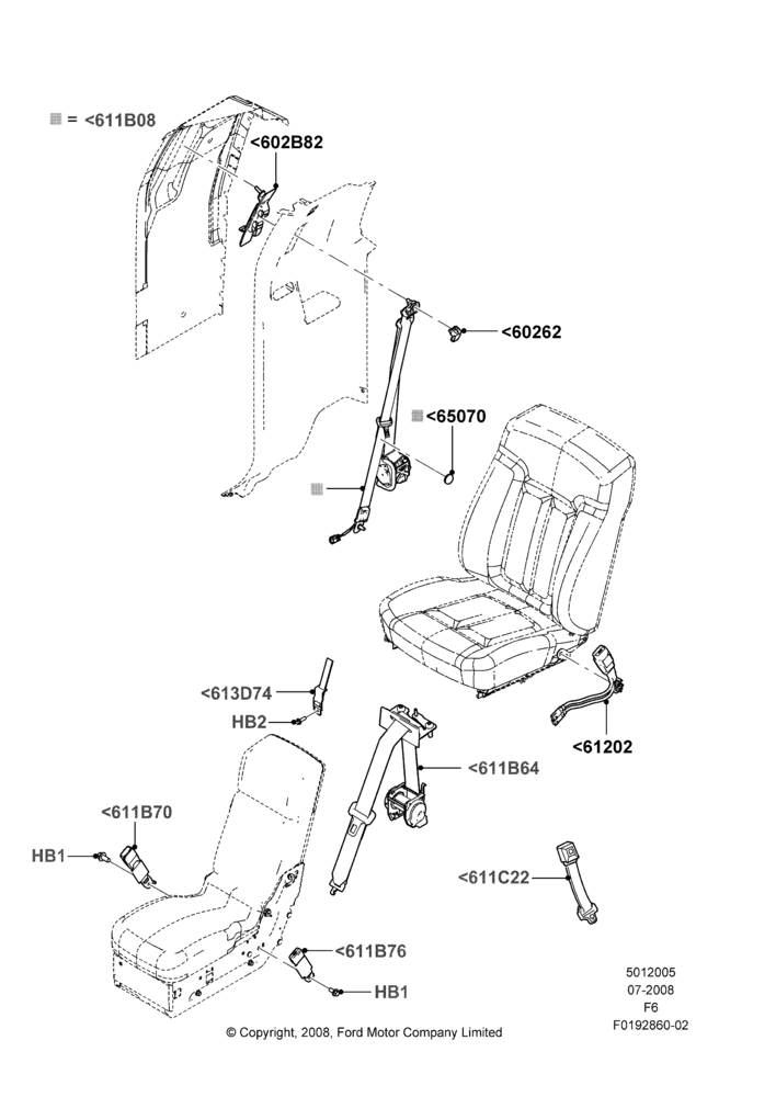 05J - Front Seat Belts, Regular Cab; 18/AUG/2008-03/NOV/2010