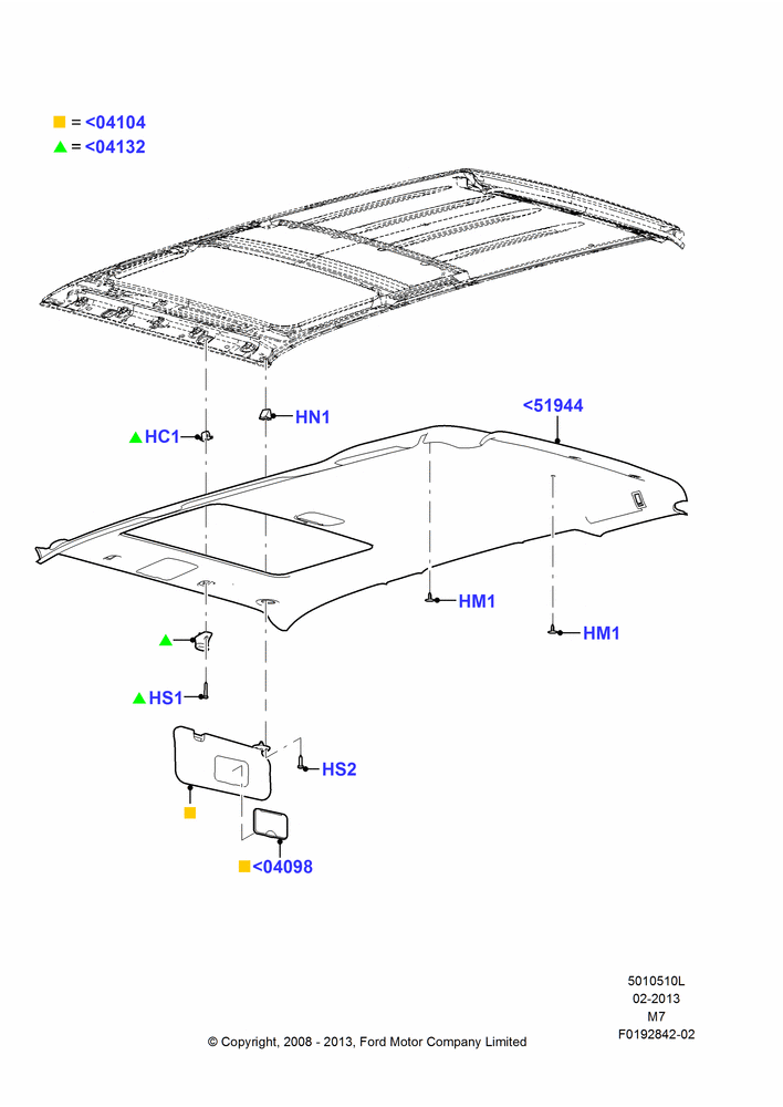 10L - Headlining and Sun Visors, Ford Hybrid Version; 01/DEC/2008-29/APR/2012