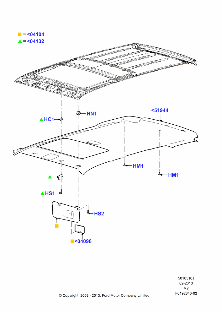 10J - Headlining and Sun Visors, Ford Series, Less Hybrid Version; 01/DEC/2008-29/APR/2012