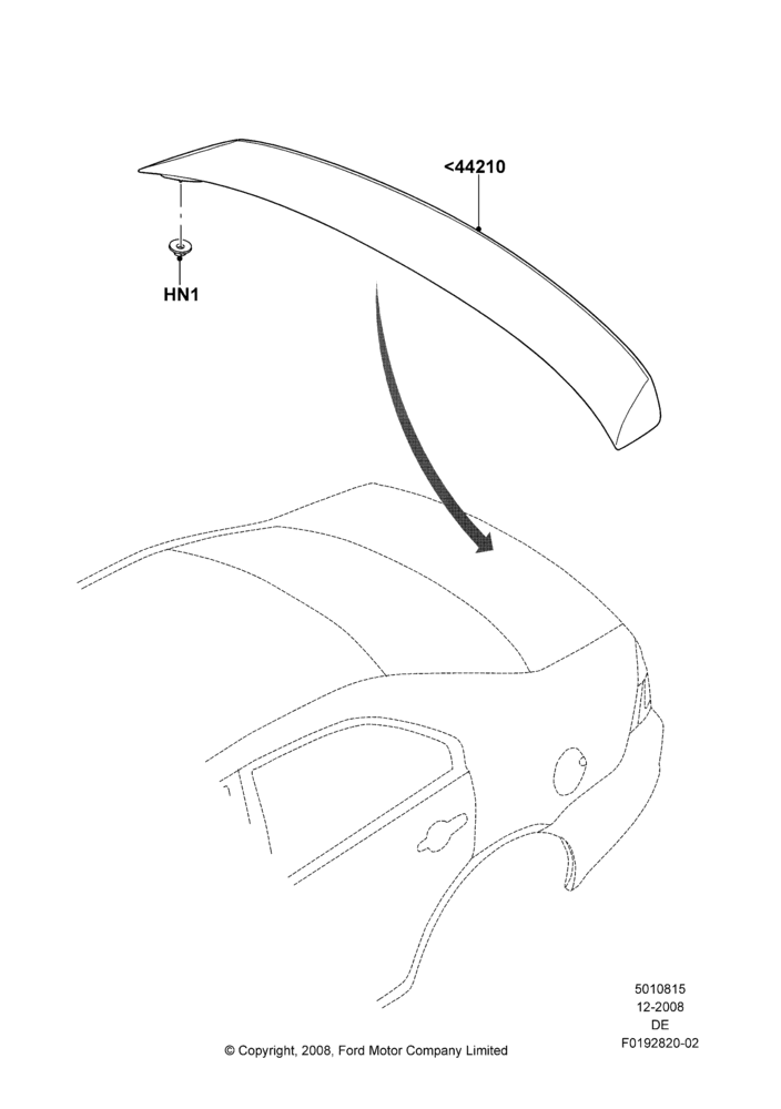 15E - Spoiler and Related Parts, Ford Division Derivative, With Single Rear Wing Spoiler, Production Installed; 04/FEB/2009-29/JUL/2012