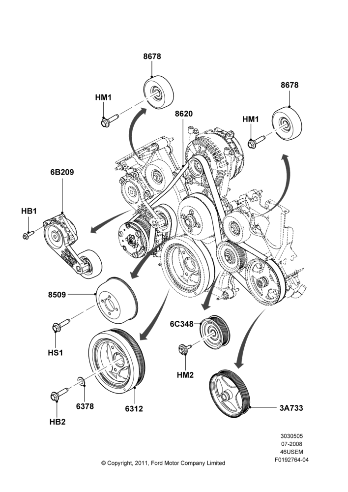 Pulleys and Drive Belts, 4.6L 3V V8