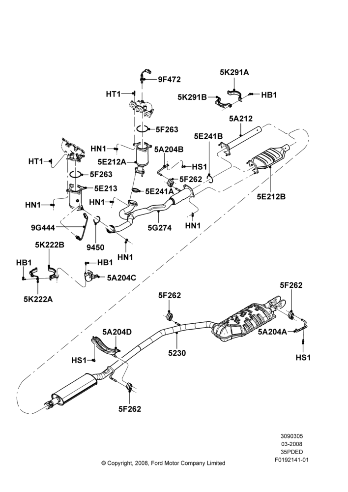 05D - Exhaust System, 3.5L 4V DOHC VCT SMPI V6 Gas; 04/MAR/2008-15/JUN/2009