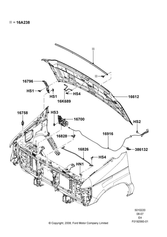 20C - Hood and Related Parts, Production Installed; 06/AUG/2007