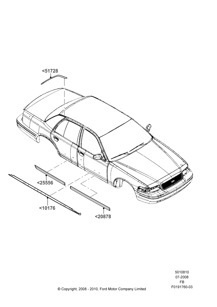 10D - Body Mouldings, Less Long Wheelbase Package; 21/JUL/2008-26/SEP/2011