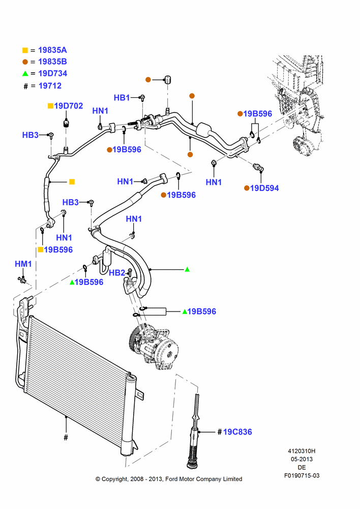 10H - Air Conditioning Condensr/Compressr, 2.5L Duratec HE PFI (170PS), Condenser Assy; 04/FEB/2009-29/JUL/2012