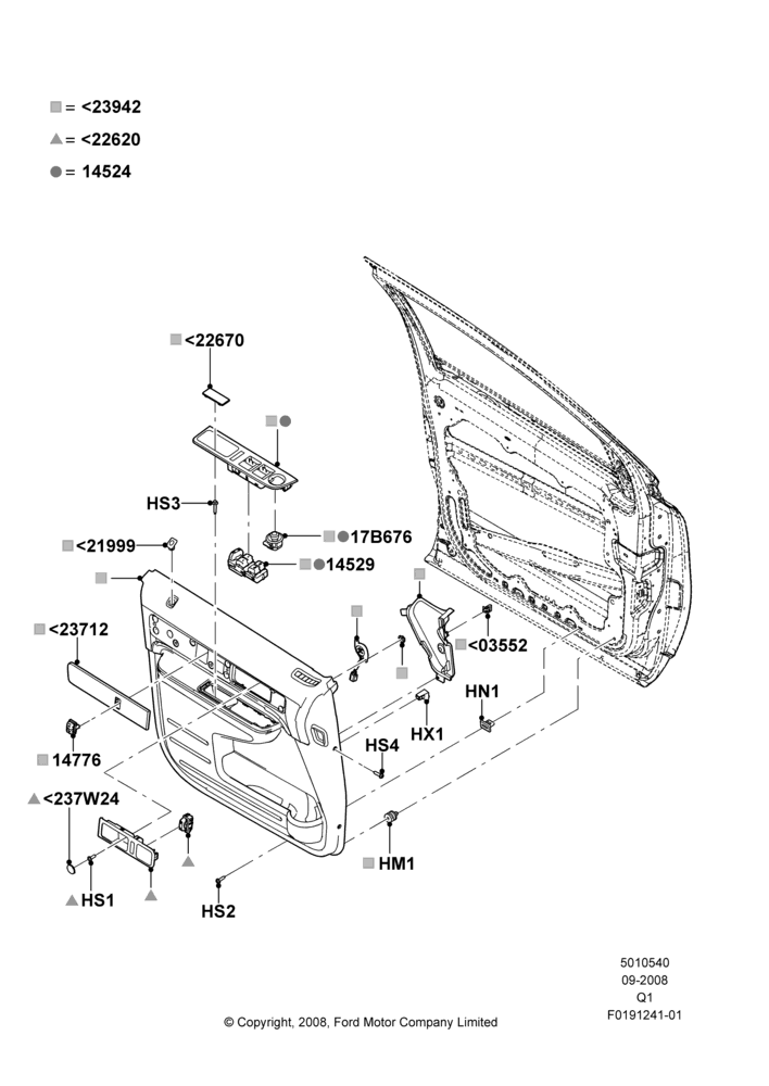 40D - Front Door Trim Panels, Lincoln/Mercury Series; 18/SEP/2008-12/JUL/2010