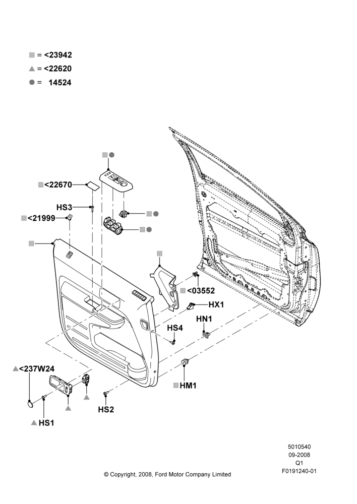 40C - Front Door Trim Panels, Ford Series; 18/SEP/2008-12/JUL/2010