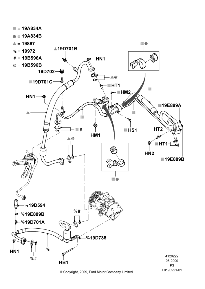 22D - Air Conditioning System, 3.5L DOHC T/C V6 Gas, Under Hood; 06/JUL/2009