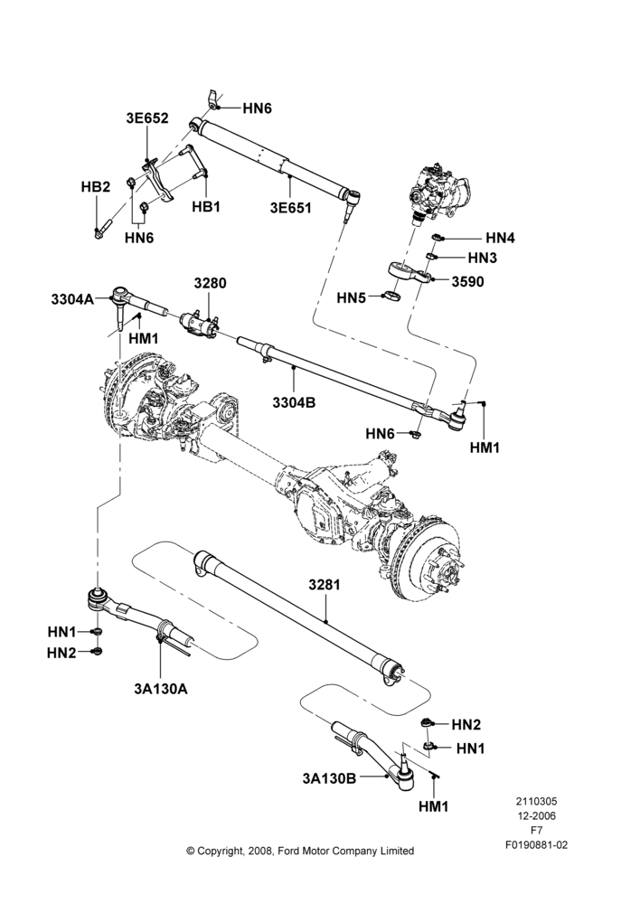 05F - Steering Linkage, Ford 250 Series, Ford 350 Series, LHD 4WD (Part Time Drive), With Monobeam Suspension - Narrow; 18/DEC/2006-12/FEB/2010