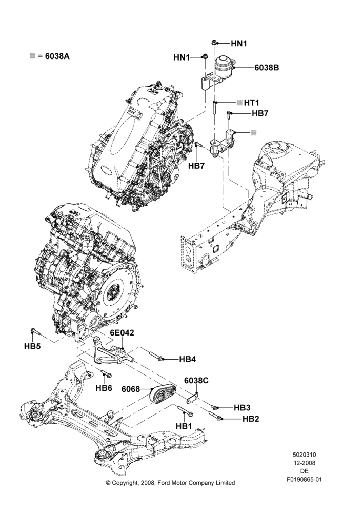 10E - Transmission Mounting, 2.5L 4v PFI I4 Gas/Electric; 04/FEB/2009-29/JUL/2012