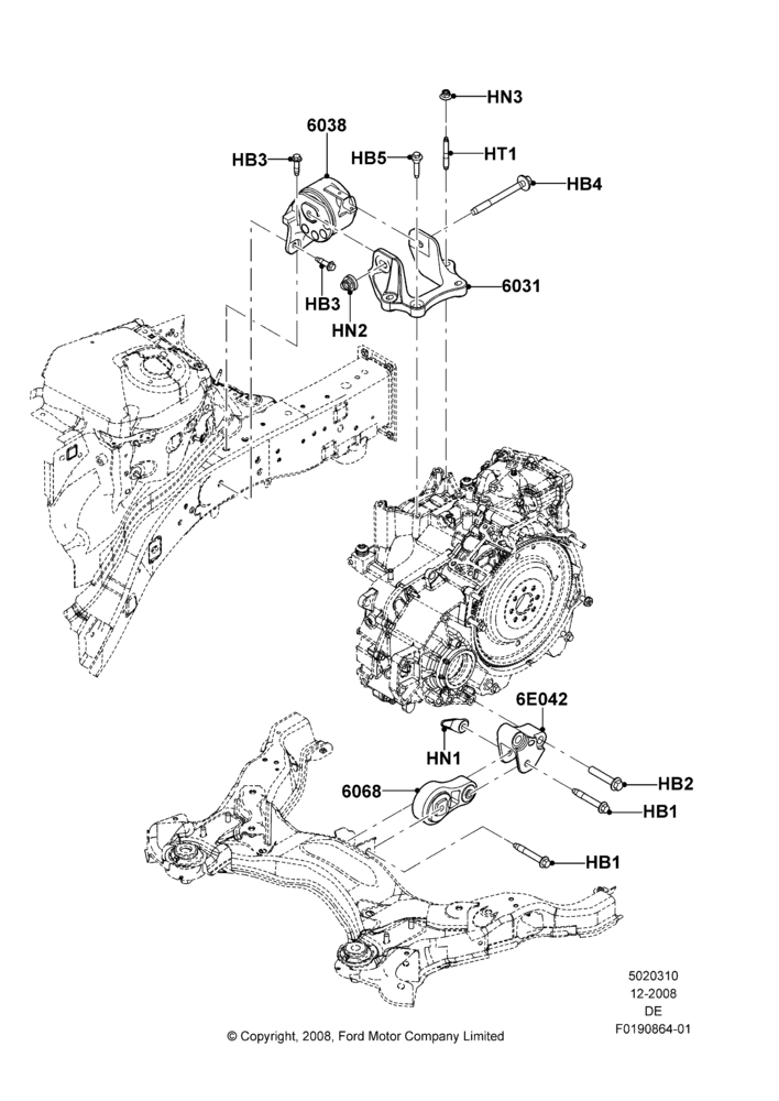10D - Transmission Mounting, 3.0L 4V OHC V6 Duratec 230HP; 04/FEB/2009-29/JUL/2012