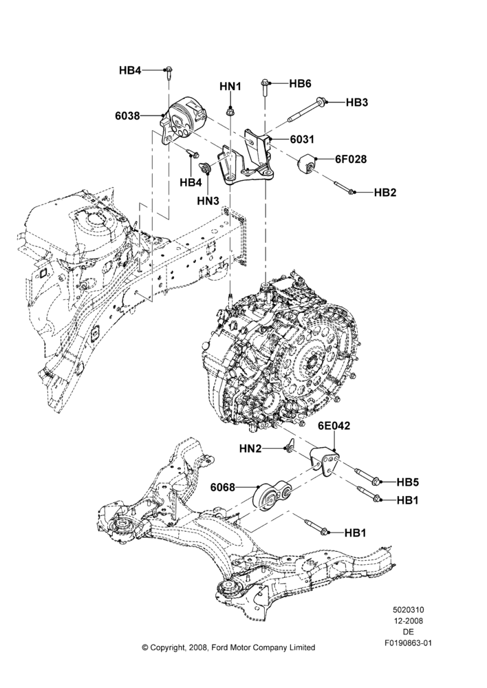 10C - Transmission Mounting, 3.5L 4V DOHC VCT SMPI V6 Gas; 04/FEB/2009-29/JUL/2012