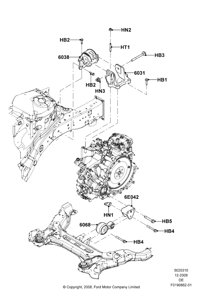 10B - Transmission Mounting, 6 Speed Auto Trans 6F Mid-Range, 2.5L Duratec HE PFI (170PS); 04/FEB/2009-29/JUL/2012