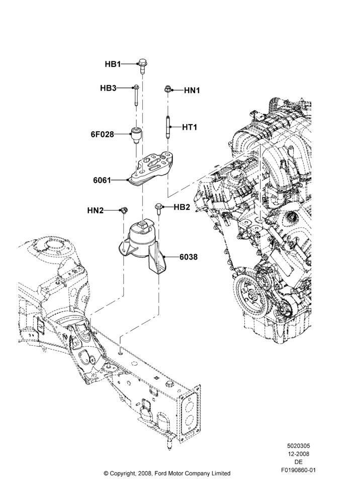 05G - Engine Mounting, 3.0L 4V OHC V6 Duratec 230HP; 04/FEB/2009-29/JUL/2012