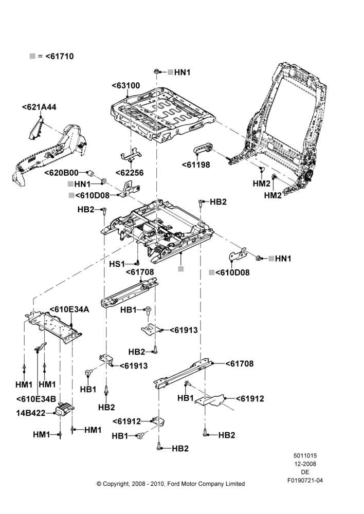 15V - Front Seat Base, Mercury Division Derivative, With Pass 6 Way Power Seat Adjuster; 04/FEB/2009-26/JUL/2010