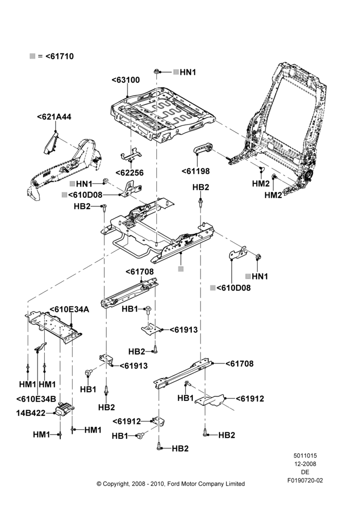 15U - Front Seat Base, Mercury Division Derivative, With Pass. 2 Way Manual Seat Adjust; 04/FEB/2009-31/JAN/2011