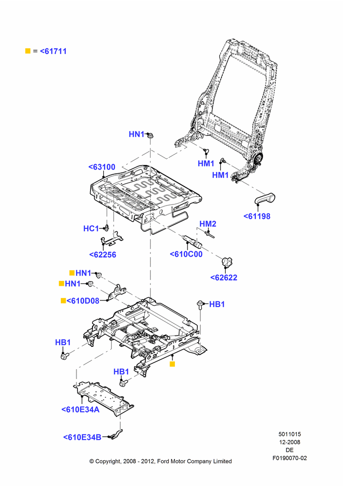 15P - Front Seat Base, Mercury Division Derivative, With Driver 6 Way Pwr.Seat Adjuster; 04/FEB/2009-26/JUL/2010