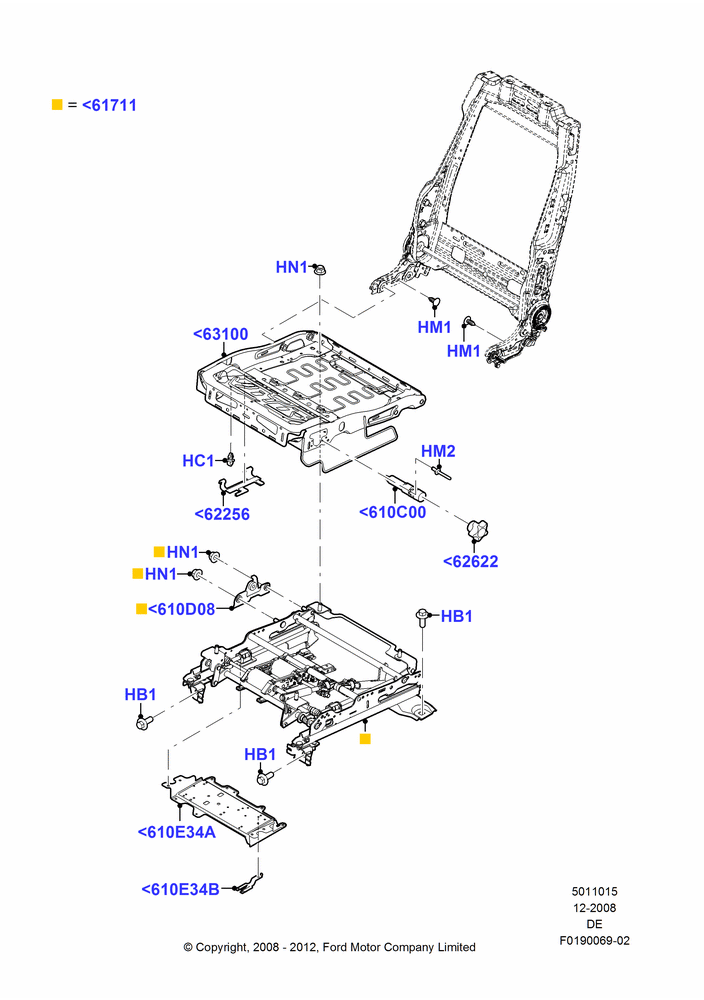 15N - Front Seat Base, Ford Division Derivative, With Driver 8 Way Pwr.Seat Adjuster; 04/FEB/2009-29/JUL/2012