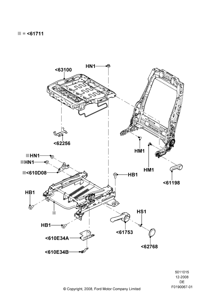 15L - Front Seat Base, Ford Division Derivative, With Driver 4 Way Mnl.Seat Adjuster; 04/FEB/2009-29/JUL/2012