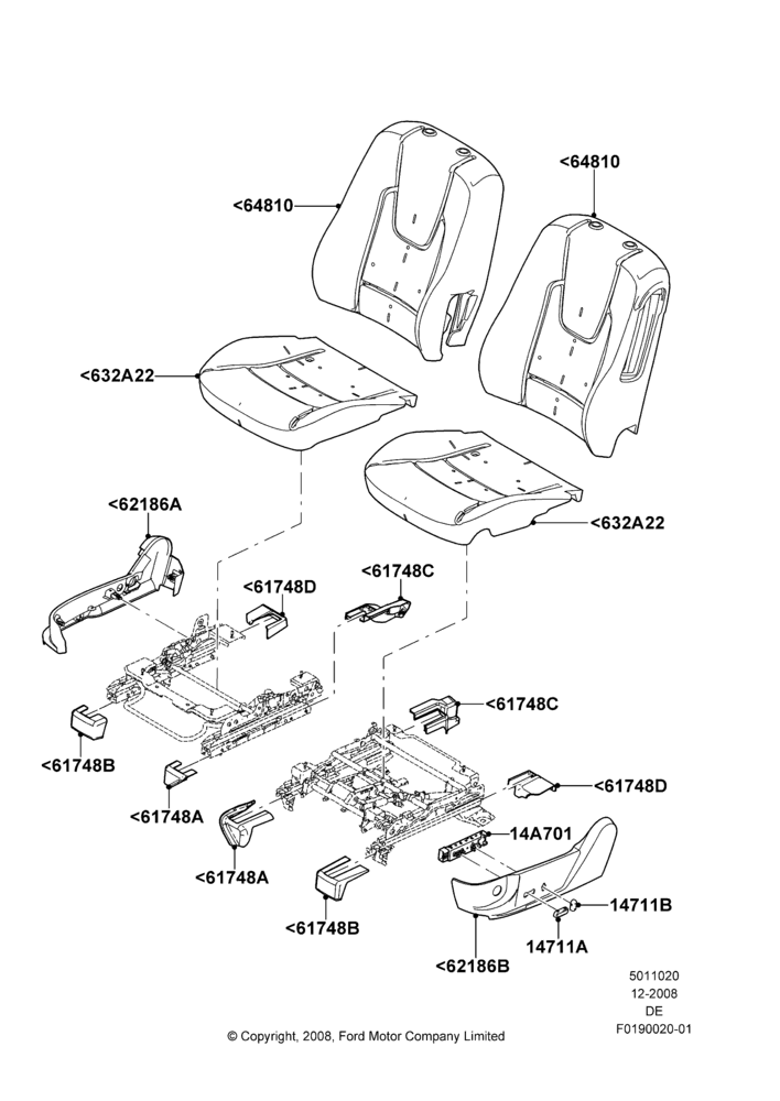 20H - Front Seat Pads/Valances & Heating, Ford Division Derivative, Less Temp Control Driver Seat, Less Temp Control Passenger Seat; 04/FEB/2009-29/JUL/2012