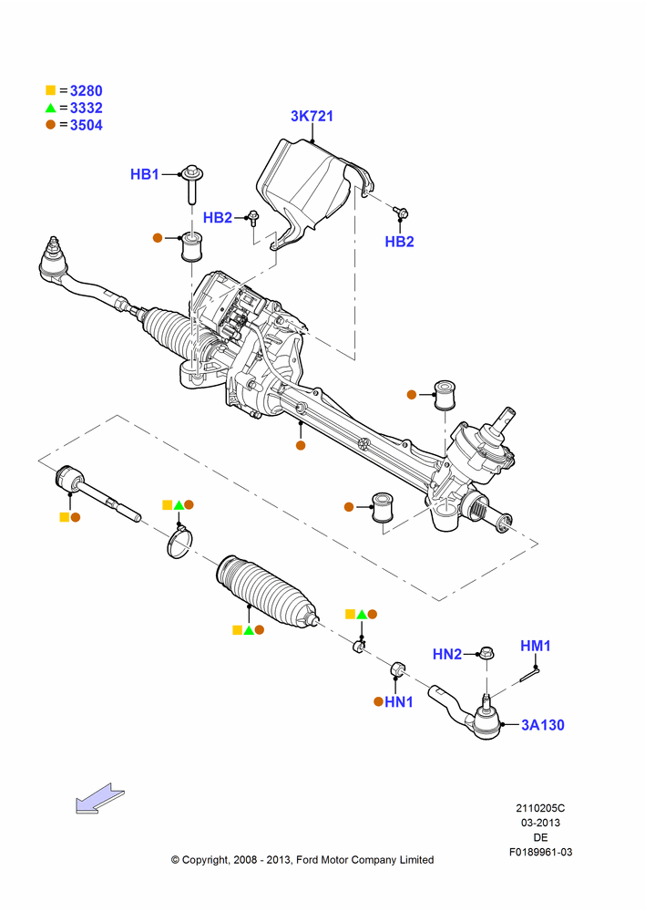 05C - Steering Gear, 3.0L 4V OHC V6 Duratec 230HP, 2.5L 4v PFI I4 Gas/Electric, 2.5L Duratec HE PFI (170PS); 04/FEB/2009-30/APR/2010