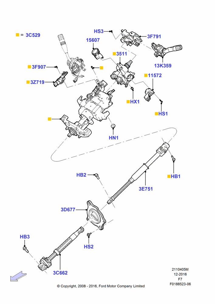 05M - Steering Column, Automatic Transmission, With Fixed Steering Column; 16/SEP/2008-12/FEB/2010
