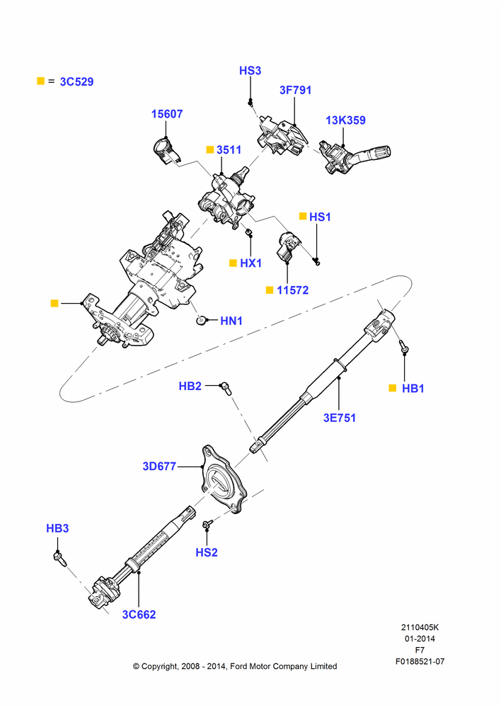 05K - Steering Column, Manual Transmission, With Fixed Steering Column; 16/SEP/2008-12/FEB/2010