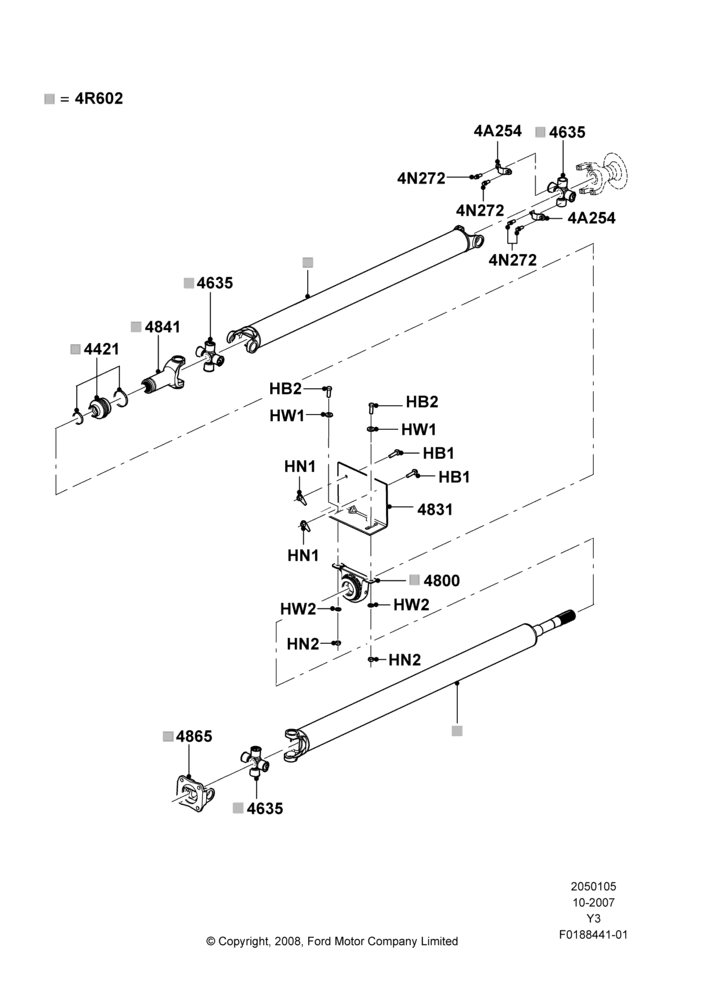 05E - Drive Shaft - Rear Axle Drive, 158"/4013MM Wheelbase, 2 Piece Driveshaft; 31/OCT/2007-01/JUN/2015