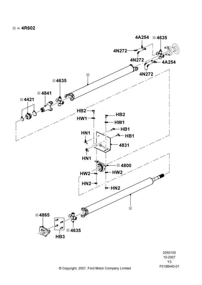 05D - Drive Shaft - Rear Axle Drive, 178"/4521MM Wheelbase, 190"/4826MM Wheelbase, 2 Piece Driveshaft; 31/OCT/2007-01/JUN/2015