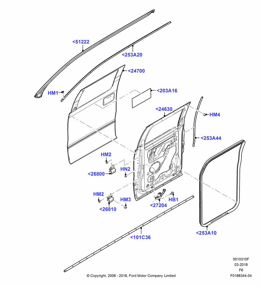 10F - Rear Doors, Hinges & Weatherstrips, Crew Cab; 18/AUG/2008-23/DEC/2014