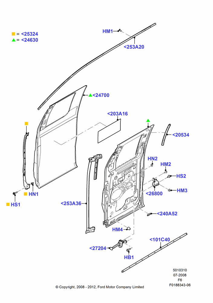 10E - Rear Doors, Hinges & Weatherstrips, Super Cab; 18/AUG/2008-23/DEC/2014