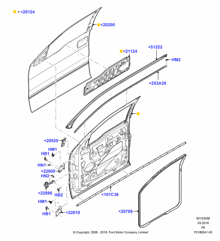 05E - Front Doors, Hinges & Weatherstrips, Crew Cab; 18/AUG/2008-23/DEC/2014
