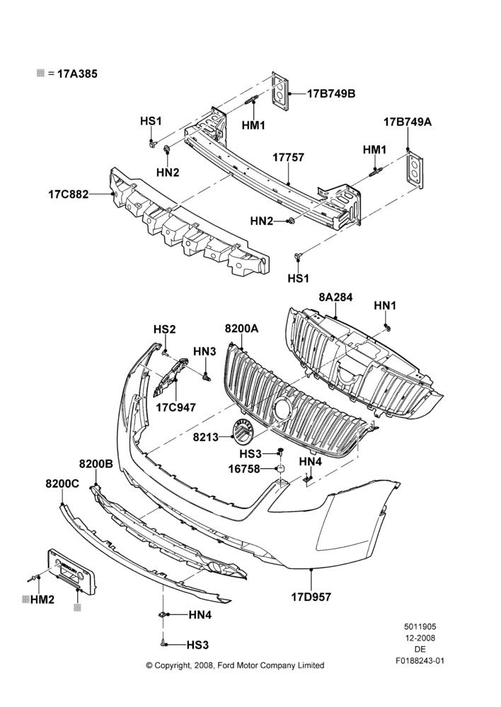 05K - Radiator Grille and Front Bumper, Mercury Division Derivative; 04/FEB/2009-29/JUL/2012