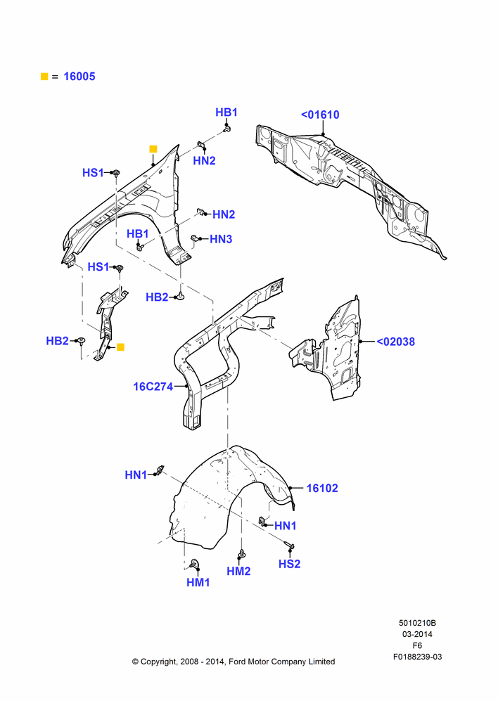 10B - Dash Panel and Front Fenders, (-) SVT, Less Version Packages; 18/AUG/2008-23/DEC/2014