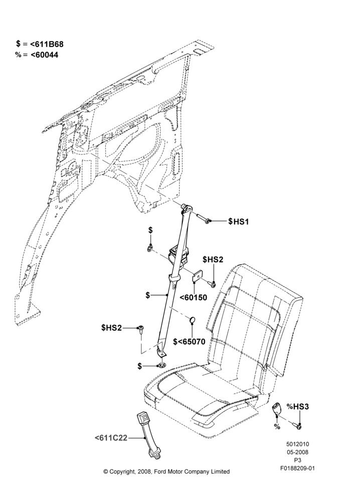 10B - Rear Seat Belts, With Rear Seat Belts 2nd/3rd Row, With 2nd Row Quad Power Fold Seat; 02/MAY/2008