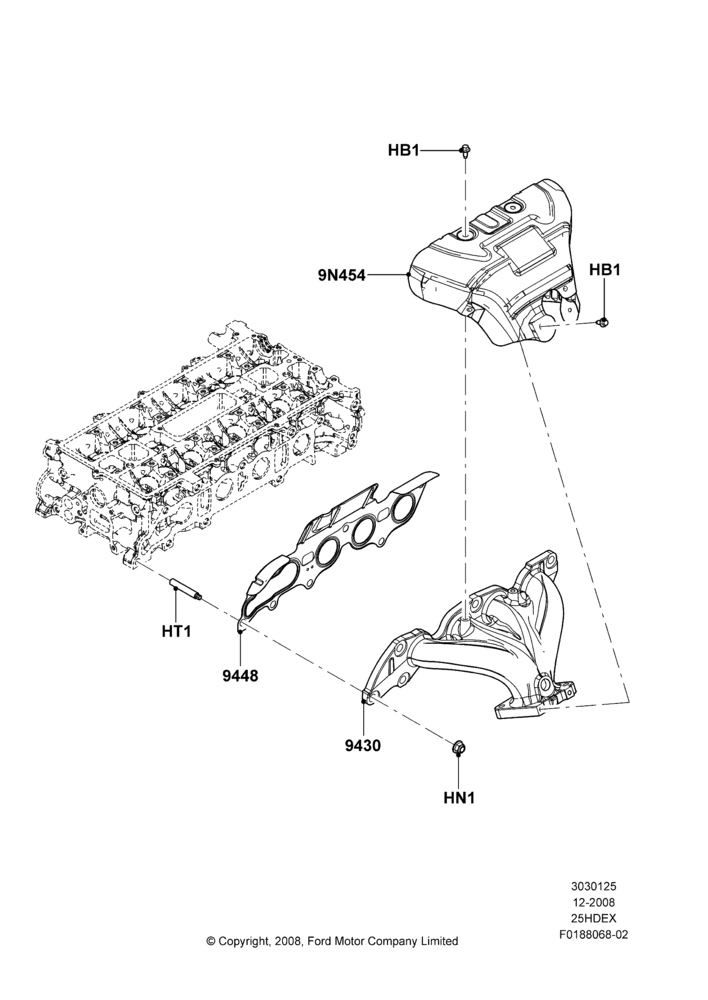 25A - Exhaust Manifold, 2.5L Duratec HE PFI (170PS); 04/FEB/2009-29/JUL/2012