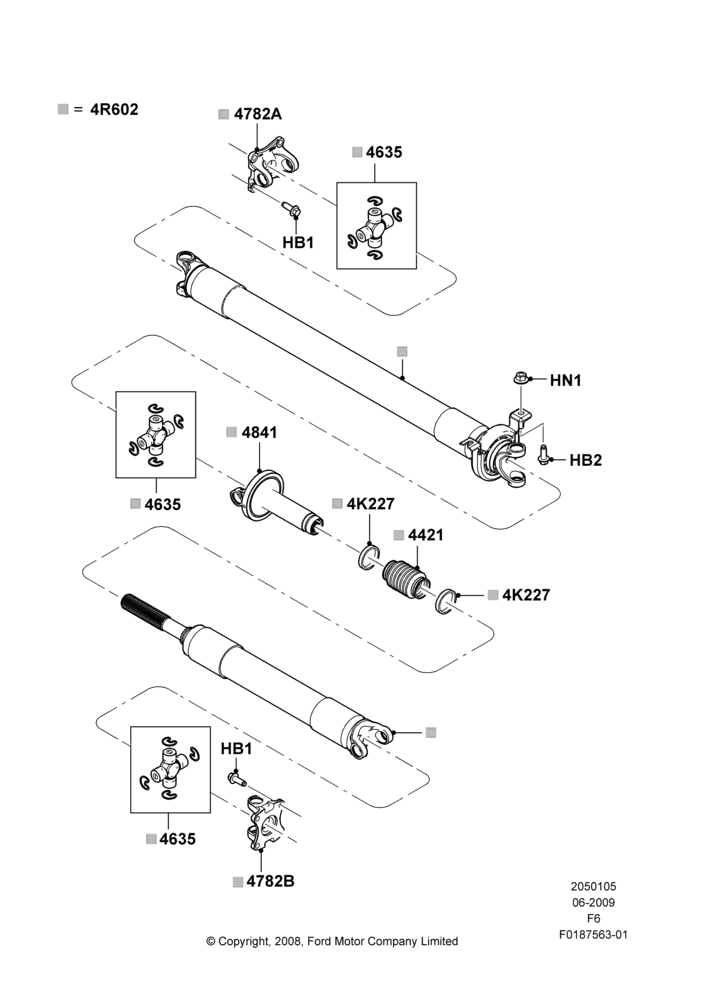 05Q - Drive Shaft - Rear Axle Drive, 2WD, 6.2L 16V OHC NA V8 Gas, Multiple Piece Driveshaft; 03/NOV/2010-23/DEC/2014