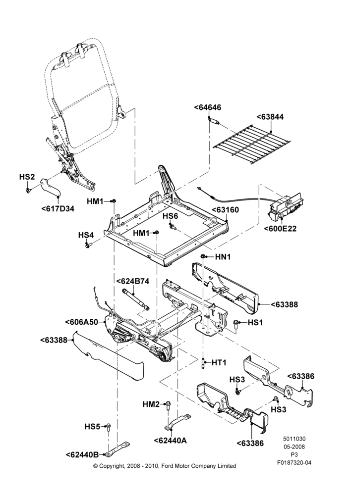 30B - Rear Seat Base, 2nd Row 60/40 (3 P) Folding Seat, 40% Seat, RH; 02/MAY/2008-13/JUN/2011