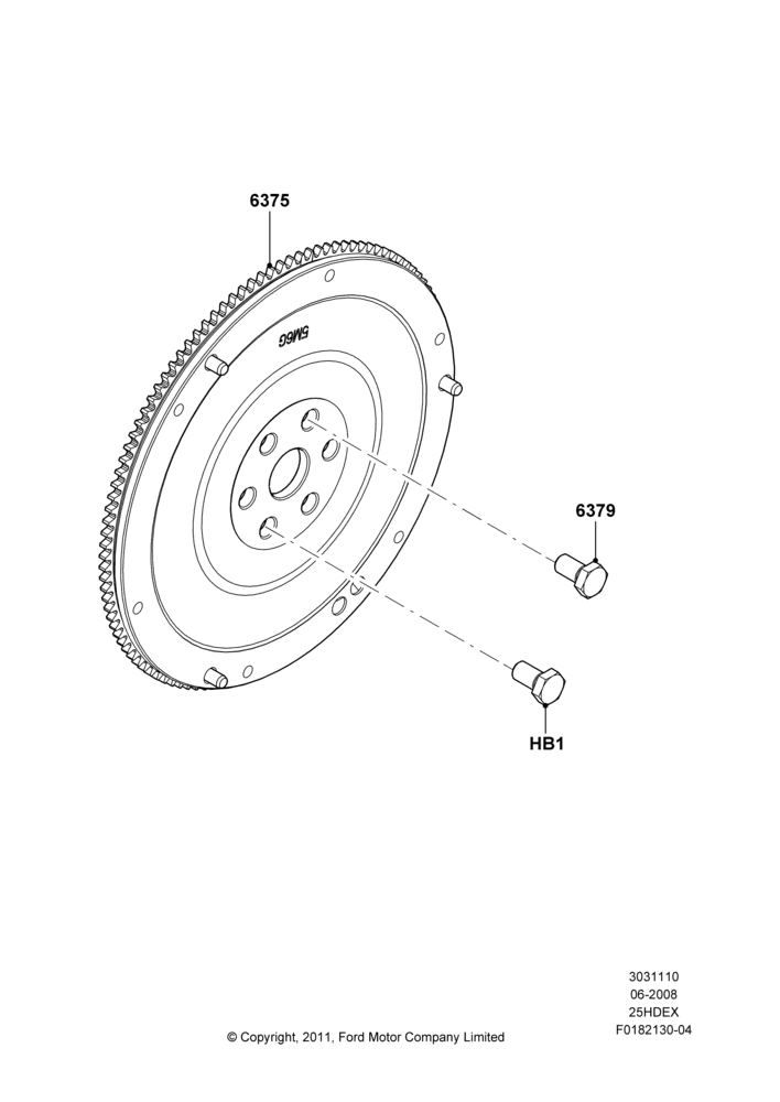 10A - Flywheel, 2.5L Duratec (110kW/150PS); 23/JUN/2008-29/APR/2012