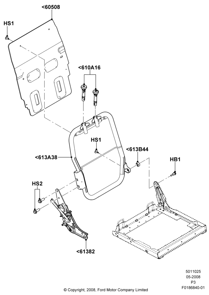 25B - Rear Seat Back, 2nd Row 60/40 (3 P) Folding Seat, 40% Seat, RH; 02/MAY/2008-13/JUN/2011