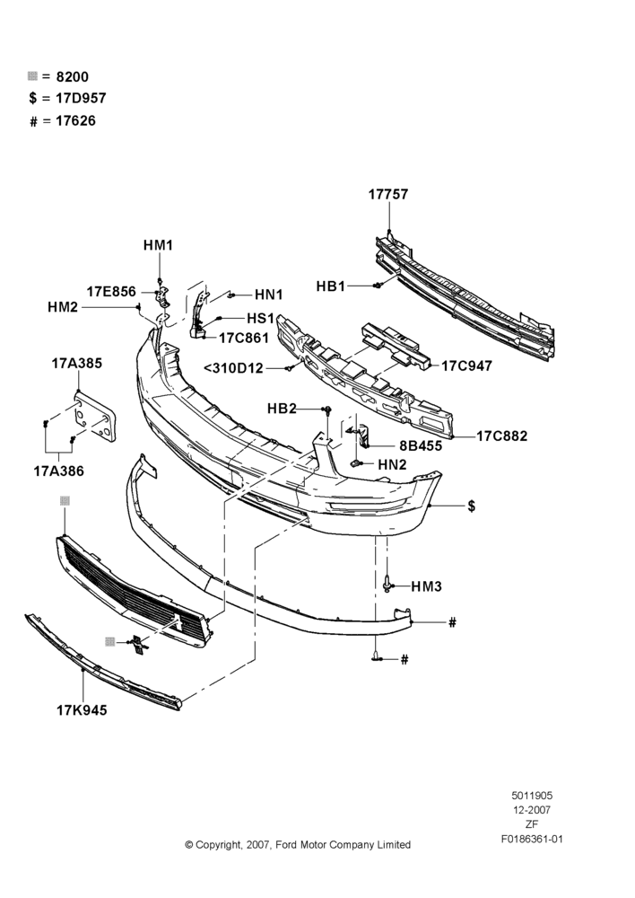 05L - Radiator Grille and Front Bumper, Base Version Pack; 03/DEC/2007-26/FEB/2009