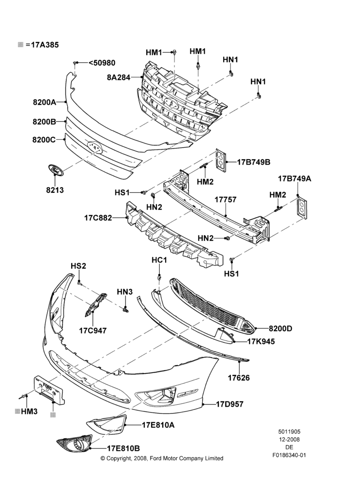 05F - Radiator Grille and Front Bumper, Ford Division Derivative, Sport Series; 04/FEB/2009-29/JUL/2012
