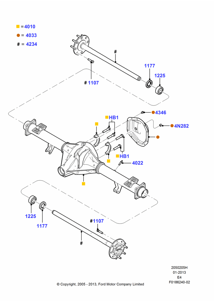05H - Rear Axle, 6340 LB(2876 KG) Rear Axle Asy, Ford 350 Series, Less Electronic Stability Control; 18/APR/2005-18/AUG/2008