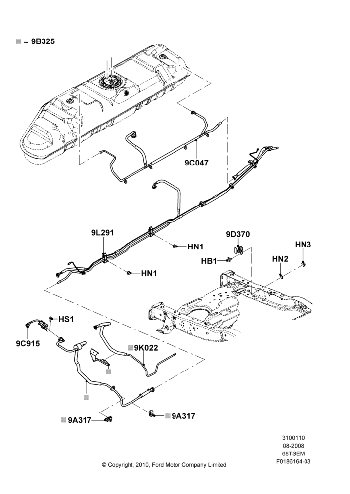 10D - Fuel Lines, 6.8L SOHC EFI NA V10 Gas, All Reg/Extended Vans/Wagons, With Mid-Ship Fuel Tank; 18/AUG/2008-26/JUL/2010