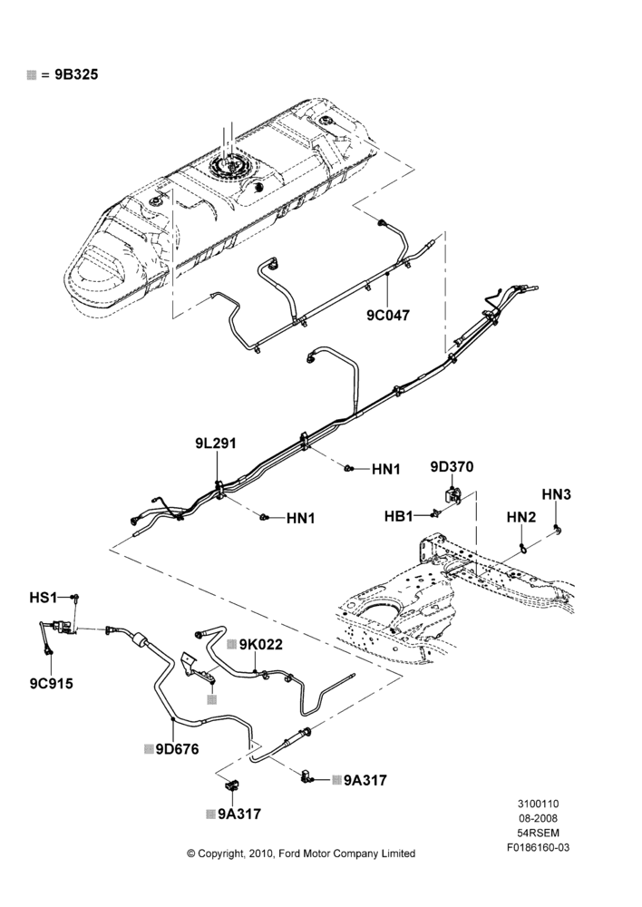 10E - Fuel Lines, 5.4L Modular SOHC V8, All Reg/Extended Vans/Wagons, With Mid-Ship Fuel Tank; 18/AUG/2008-26/JUL/2010